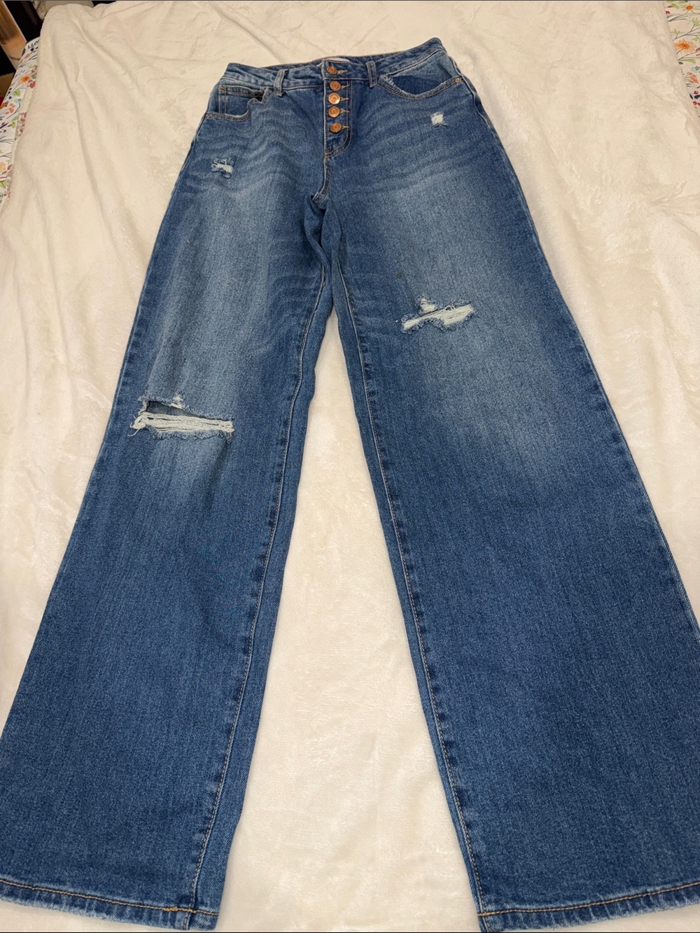 SO Distressed Wide-Leg Jeans - Blue